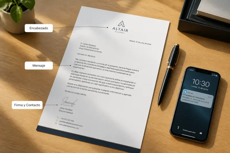 Estructura clave de la carta a clientes efectiva
